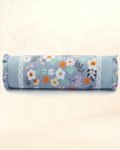 Buckwheat Neck Roll Pillow,15.7"x4.7" Adjustable Hard Cooling Cylinder Neck Support for Sleeping, Yoga Meditation, Removable Soft Floral Pillow Covers, Ergonomic Bolster Pillow for Bed, Blue Flower - color: Flower-blue