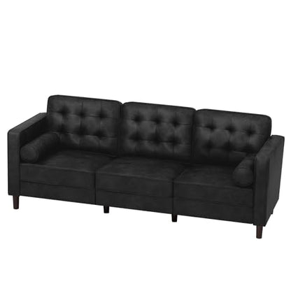 84 Inches Suede Leather Couch with Bolster Pillows, Black - color: Black, size: 84" Sofa