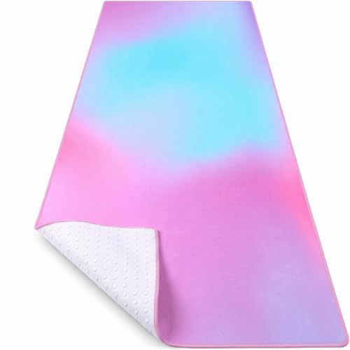 Peryiter Hot Yoga Towel, Yoga Mat Towel with Grip Dot Microfiber Non Slip Sweat Absorbent Mat for Pilates and Fitness, 72" x 24" Soft Blankets Cover for Workout, Gym (Purple and Blue) - color: Purple and Blue