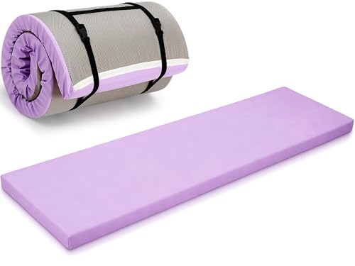 Lyrow 2 Inch Thick Yoga Mat 72x24 with Carry Strap Foam - color: Lavender Purple