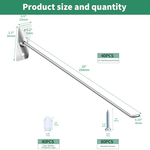 40 Pcs 10"/25CM Stainless Steel Wall Mounted Hooks with Protective Caps and Screws, Coat Bag Hat Utility Hook, Garage Tools Storage Organizer & Hanger for Office Kitchen Home Shop - size: 10" / 25cm