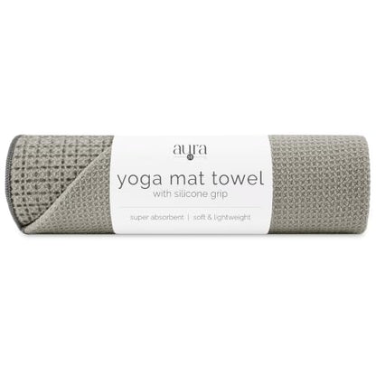 S&T INC. Aura Microfiber Yoga Mat Towel with Grip, 24" x 72", Grey | Silicone Grip Backing, Soft and Absorbent, Quick-Dry for Gym, Pilates, and Hot Yoga, Compact for Gym Bag, Machine Washable - color: Grey