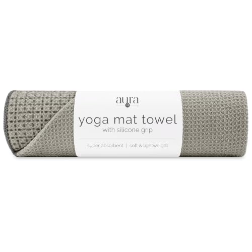S&T INC. Aura Microfiber Yoga Mat Towel with Grip, 24" x 72", Grey | Silicone Grip Backing, Soft and Absorbent, Quick-Dry for Gym, Pilates, and Hot Yoga, Compact for Gym Bag, Machine Washable - color: Grey