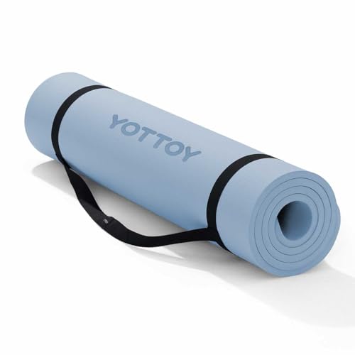 YOTTOY Yoga Mat，Extra Thick Yoga Mat (1/2inch),Professional TPE Exercise Mat,Non-Slip Workout Mat for Yoga, Pilates, Fitness, Barefoot Workouts, Home Gym Studio with Strap - color: Blue, size: 72*24*1/2inch