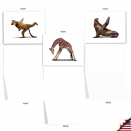 The Best Card Company - 20 Blank Yoga Animal Cards (4 x 5.12 Inch) - All Occasion Set (10 Designs, 2 Each) - Zoo Yoga AM6547OCB-B2x10 - style: Zoo Yoga