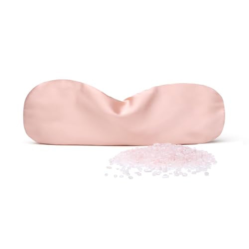 Weighted Eye Pillow with Rose Quartz Fill, Silk Satin Sleep Mask, Meditation & Yoga Eye Cover, Light-Blocking Eye Mask for Rest, Relaxation & Mindful Use - color: Pink