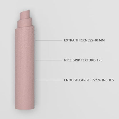TPE Yoga Mat 72"x26"x0.4" Thick Non Slip Exercise Fitness Mat - color: Pink