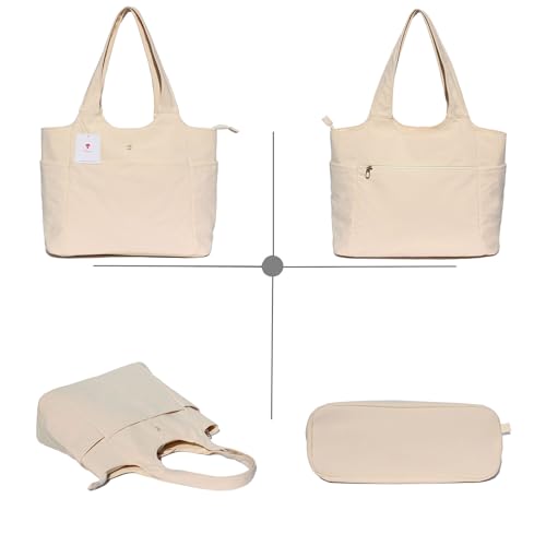 ESVAN Yoga Tote Bag Mat bag Women Shoulder Bags Carryall Tote for Travel Office Workout Gym Nurse Beach - color: Beige