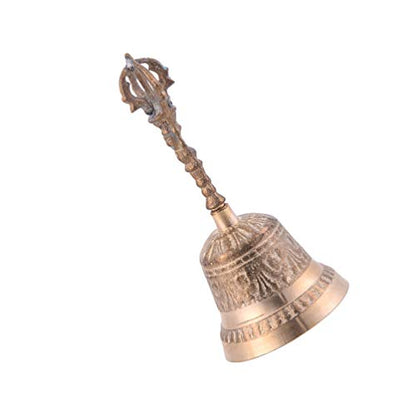 EXCEART Brass Bell 5.90 inch Retro Hand Bell Archaize Metal Call for Home Office School Pet Training Wake-up Signals Feng Shui Decor