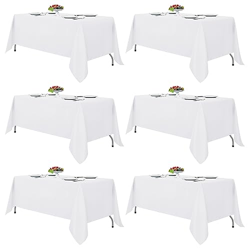 Fitable 6 Pack White Table Cloths 70x120 Inch for 6-8 Ft Rectangle Tables | Stain & Wrinkle Resistant, Washable Polyester Covers for Wedding Party Dining Banquet Event Catering Reception - color: White, size: 70x120 in, 6 Pack