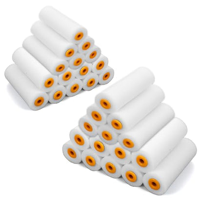 30 Pack 4 Inch Foam Paint Roller Covers, High Density White Mini Paint Rollers Fits All Flat Surfaces for Walls, Cabinets, Doors, Tables