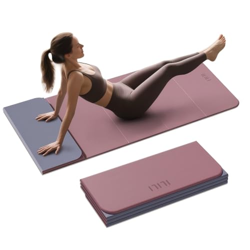ILILI Foldable Yoga Mat 10mm, Extra Thick, Extra Long, 75x26x0.4 Inch, TPE | Non-Slip Grip, Easy Carry&Storage, Comfort Cushion, SGS Safe, Suitable for Yoga, Pilates, Home Exercise&Outdoor Travel - color: Dark Pink+Dark Grey