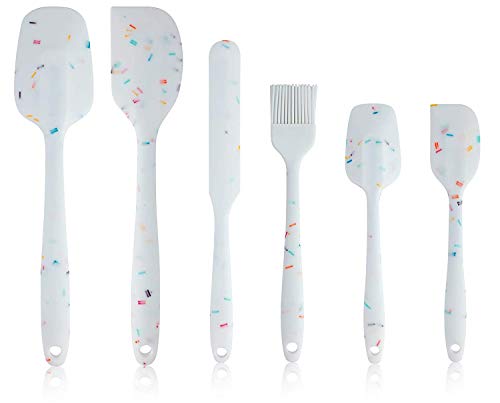 Heat Resistant Silicone Spatulas Set 6pcs, Seamless Design Non-Stick Mixing Spatulas with Stainless Steel Core, Premium BPA-Free Rubber Spatula Baking Cooking Utensile for Home Kitchen BBQ (white) - color: White