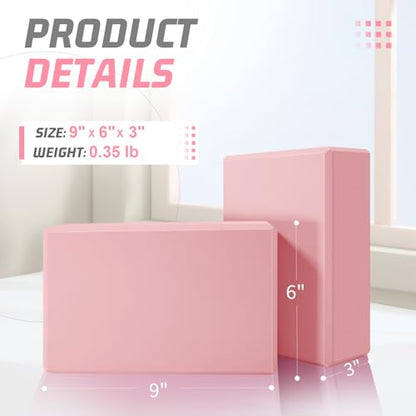 biguphate 2 Pack Yoga Blocks, 3"x6"x9" Beveled Edges Non-Slip, Yoga Bricks - color: 2PACK-369-Light Pink, size: 9x6x3IN