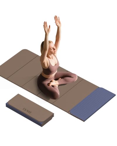 LVME Foldable Yoga Mat, 71"x24"x1/3" Thick(8mm), Non Slip Exercise Mat - color: Champagne + Grape