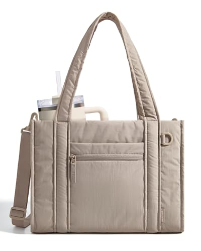 BAGSMART Boxy Tote Bag for Women, Crossbody Work Bag with Zipper | 3 Sizes Small Mini Tote Bag, Inner Tumbler Pocket Crush Bow Should Bag for Travel Work College - color: Camel, size: Small