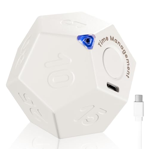 KADAMS Pomodoro Cube Timer Productivity-11 Preset Countdowns, Flip-to-Start Gravity Activation - Sound Vibrate Mute Rechargeable - Ideal for ADHD Kid Kitchen Classroom Cook Study Exercise - White