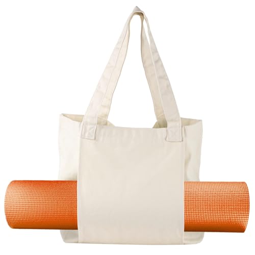 Women's Yoga Mat Bag, Canvas Tote Bag with Carrier Pocket, Shoulder Bag, Large Capacity for Yoga Gear, Office, Travel, Gym
