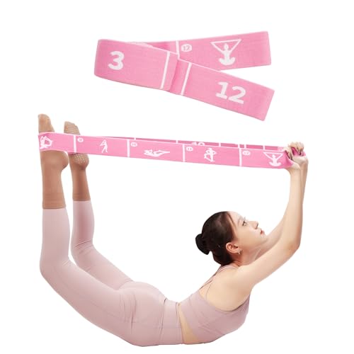 12개의 루프 저항 스트레치 밴드, 운동, 물리 치료, 요가, 필라테스, 댄스, 체조 및 재활 훈련을 위한 번호가 매겨진 유연성 스트랩, 스플릿, 발레, 가정 운동을 위한 조절 가능한 스트레칭 - color: 핑크