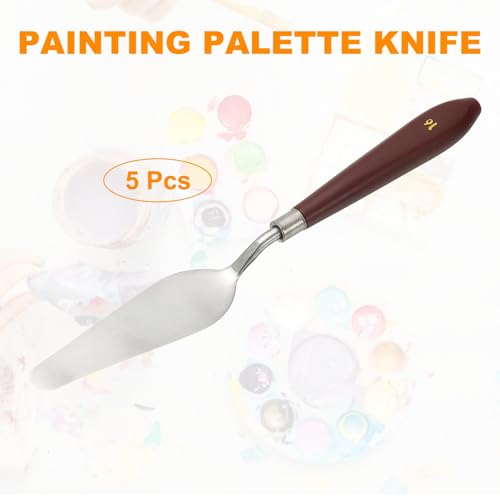 HARFINGTON 5pcs Palette Knife Painting Tool 3.74" x 1.06" Stainless Steel Art Spatula Pallet Knives Scrapers Tools with Plastic Handle for Acrylic Oil Canvas Mixing Spreading, Red/Silver - size: 3.74" x 1.06"