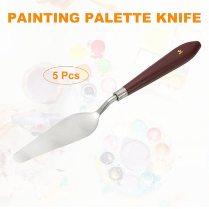 HARFINGTON 5pcs Palette Knife Painting Tool 3.74" x 1.06" Stainless Steel Art Spatula Pallet Knives Scrapers Tools with Plastic Handle for Acrylic Oil Canvas Mixing Spreading, Red/Silver - size: 3.74" x 1.06"