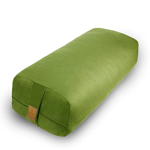 Yoga Bolster Pillow 26x10.5x5.5in Rectangular Meditation Cushion for Massage and Back Support, Breathable Cotton Fill, Zippered Organic Cotton Cover, Easy-Carry Handle, Machine Washable (Green) - color: Green