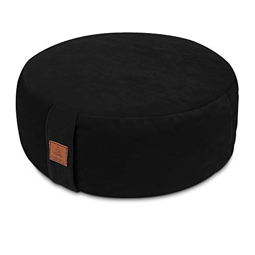 Round Velvet Meditation Pillow D=13"/16" H=5.5" Yoga Bolster Floor Pouf Zafu Buckwheat Meditation Cushion for Sitting on Floor,Removable Organic Cotton Cover Kneeling Pillow - color: Black, size: 13"×13"