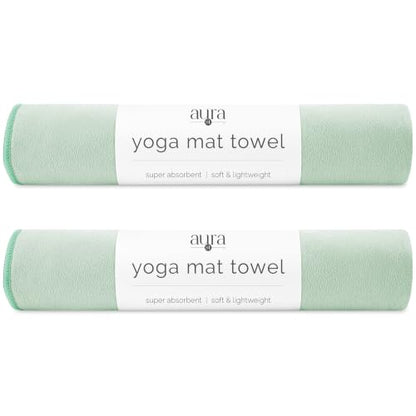 S&T INC. Aura Microfiber Yoga Mat Towel, 2 Pack, 26.5" x 72", Green | Soft and Absorbent, Quick-Dry for Gym, Pilates, and Hot Yoga, Compact for Gym Bag, Machine Washable - color: Green 2pk