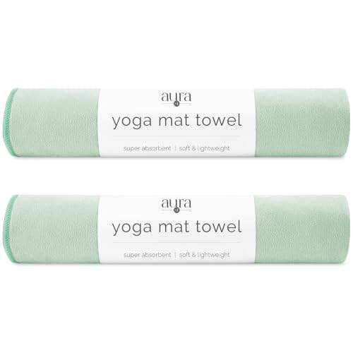 S&T INC. Aura Microfiber Yoga Mat Towel, 2 Pack, 26.5" x 72", Green | Soft and Absorbent, Quick-Dry for Gym, Pilates, and Hot Yoga, Compact for Gym Bag, Machine Washable - color: Green 2pk