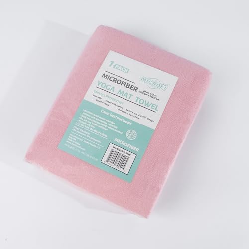 MICROFI New Microfiber Hot Yoga Towel Mat, 24 x 72 inches, with Non-Slip Silicone Grip, Secure Fit Elastic Straps - color: Pink