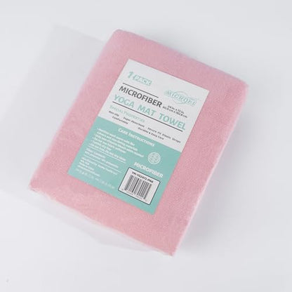MICROFI New Microfiber Hot Yoga Towel Mat, 24 x 72 inches, with Non-Slip Silicone Grip, Secure Fit Elastic Straps - color: Pink