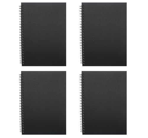 4 Pcs A5 Size Spiral Notebook, 8.3 In x 5.9 In Softcover 8mm Ruled 60 Sheets/120 Pages for Study Office, Travel and Notes (black)