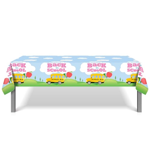 1Pc Back to School Party Plastic Tablecloth 54 x 87 Inch Long Table Cover, Opening Season Party Tablecover for Welcome Back to School Kids Baby Shower Birthday Dinner Picnic Kitchen Event - color: Back to School