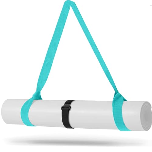 Yoga Mat Carrier Strap - Adjustable Thick and Wide Strap for Carrying Mat or Stretching - color: Turquoise