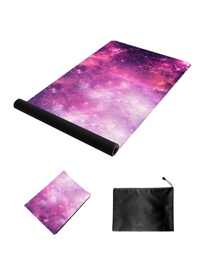 nuveti Printed Travel Yoga Mat 1/16 Inch Thick Non Slip Fitness Workout Mat | with Carrying Bag, Foldable Lightweight Suede & Natural Rubber Yoga Mat for Yoga Pilates and Fitness 72" L x 24" W x 1.5mm - color: ZiSeXingKong