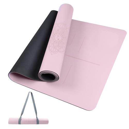 U&M Professional Non Slip PU Yoga Mat with Carrying Strap & Alignment Line, 72"x27" Extra Wide 0.2" Thick Exercise Mat for Home Gym | Sweatproof High Density | Anti-tear | Textured Surface | Natural Rubber Bottom Workout Mat for Women & Men Yoga Pilates F
