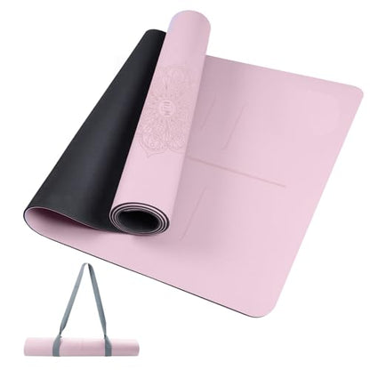U&M Professional Non Slip PU Yoga Mat with Carrying Strap & Alignment Line, 72"x27" Extra Wide 0.2" Thick Exercise Mat for Home Gym | Sweatproof High Density | Anti-tear | Textured Surface | Natural Rubber Bottom Workout Mat for Women & Men Yoga Pilates F