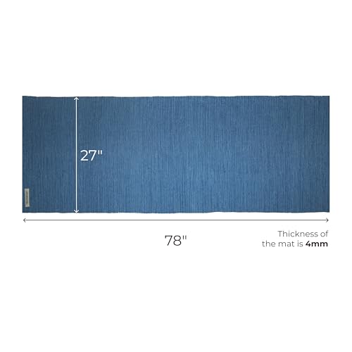 Live Well 360 Handmade Organic Cotton Yoga Mat - Non-Toxic, Chemical-free and All Natural Cloth Yoga Mat - Exercise, Workout, & Fitness Rug - Woven Material - Absorbent & Washable - 78" x 27" - color: Blue