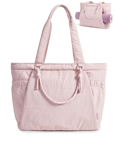 BAGSMART Yoga Pilates Tote Bag for Women with Knotted Handle, Gym Bag | 23L lightweight & waterproof shoulder sling bag, gym bag with yoga mat holder, for 15.6'' Laptop, ideal for work travel - color: Baby Pink