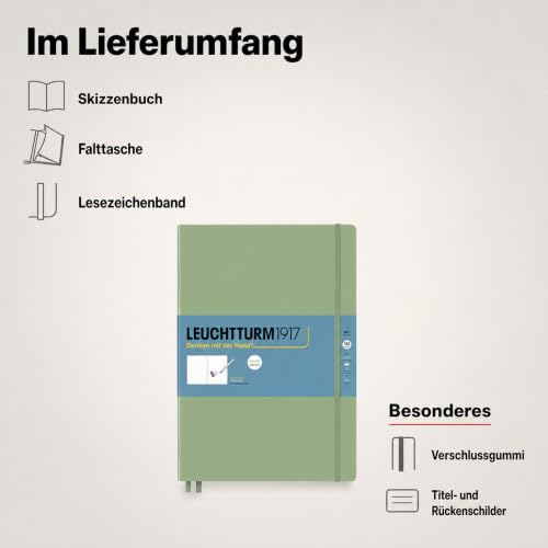 Leuchtturm1917 - Master A4 Hardcover Sketchbook (Sage) - 112 Pages of 150g/m² Paper - color: Sage, size: Master (A4+)