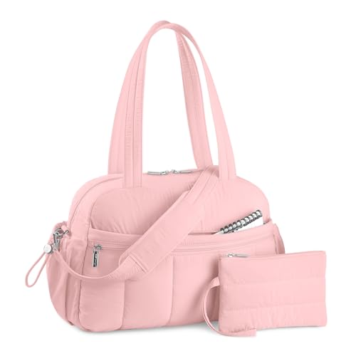 TOPDesign Travel Duffel Bag for Women, Puffer Gym Bag Sports Tote with Wet Pocket, Carry On Weekender with Luggage Sleeve (Baby Pink) - color: Baby Pink