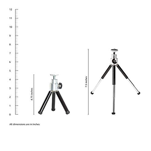 Amazon Basics Lightweight Portable Mini Travel Tripod with 360° Ball Head, Adjustable Height, Desktop, Black