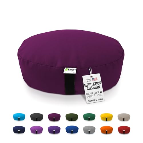 Bean Products Oval Zafu Meditation Cushion, Yoga Pillow 14"x18" - Burgundy | Heavy Weight Washable Cotton Cover - Buckwheat Hull Filled Inner liner - Zen Floor Sitting Cushion - 14" Diameter - color: Burgundy, size: Oval - 14" x 18"