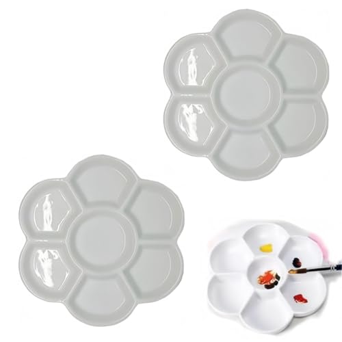 2Pcs White Porcelain Watercolor Palette - Washable Ceramic Paint Tray with Non-Stick Surface, Professional Artist-Grade Mixing Palette for Studio and Outdoor Painting