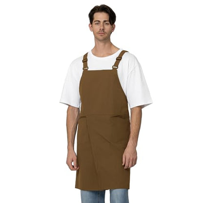 Unisex Waterproof Apron Restaurant Cooking Cafè Flower Shop Baking Kitchen Length Adjustable - color: Jin Beige