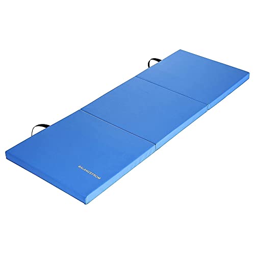 BalanceFrom 6x2 Feet 3-Panel Folding Gymnastics Mat – 2-Inch Thick Pad with Vinyl Surface and Carrying Handles for Tumbling, Yoga, Pilates, Home Workouts, and Martial Arts - color: Blue