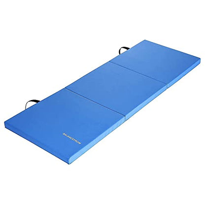 BalanceFrom 6x2 Feet 3-Panel Folding Gymnastics Mat – 2-Inch Thick Pad with Vinyl Surface and Carrying Handles for Tumbling, Yoga, Pilates, Home Workouts, and Martial Arts - color: Blue