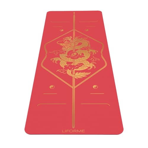 Liforme Zodiac Yoga Mat - Patented Alignment Design, Advanced Non-Slip Grip - color: Dragon Red