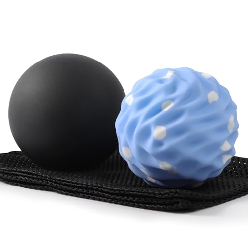Massage Balls, 2 Pack Firm Silicone Massage Ball Set (Smooth & Textured, 3.54" & 3.22"), Muscle Relaxation, Trigger Point & Myofascial Release for Back, Neck, Shoulder & Foot - style: Smooth & Wave-Texture Set