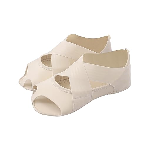 ABIRAM Pilates Grip Socks for Women - Non-Slip Toeless Yoga & Barre Socks - color: Beige, size: Large